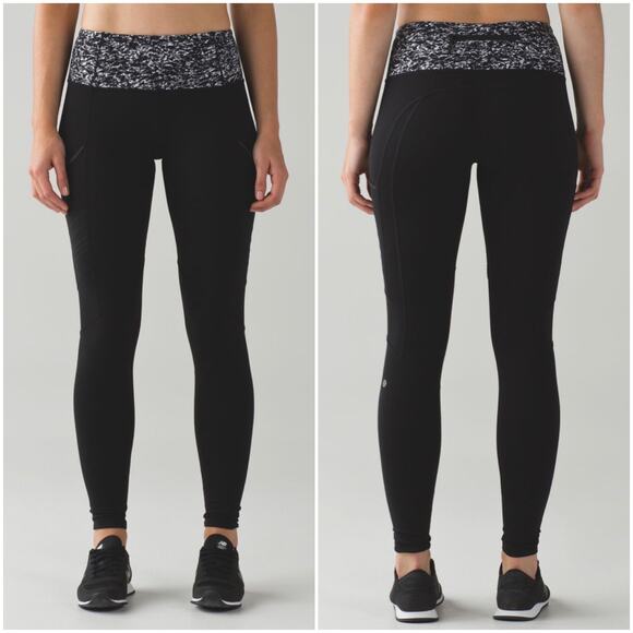Lululemon Fresh Tracks Tight Black & White Waistband Full Length Leggings Size 2 - Picture 3 of 10